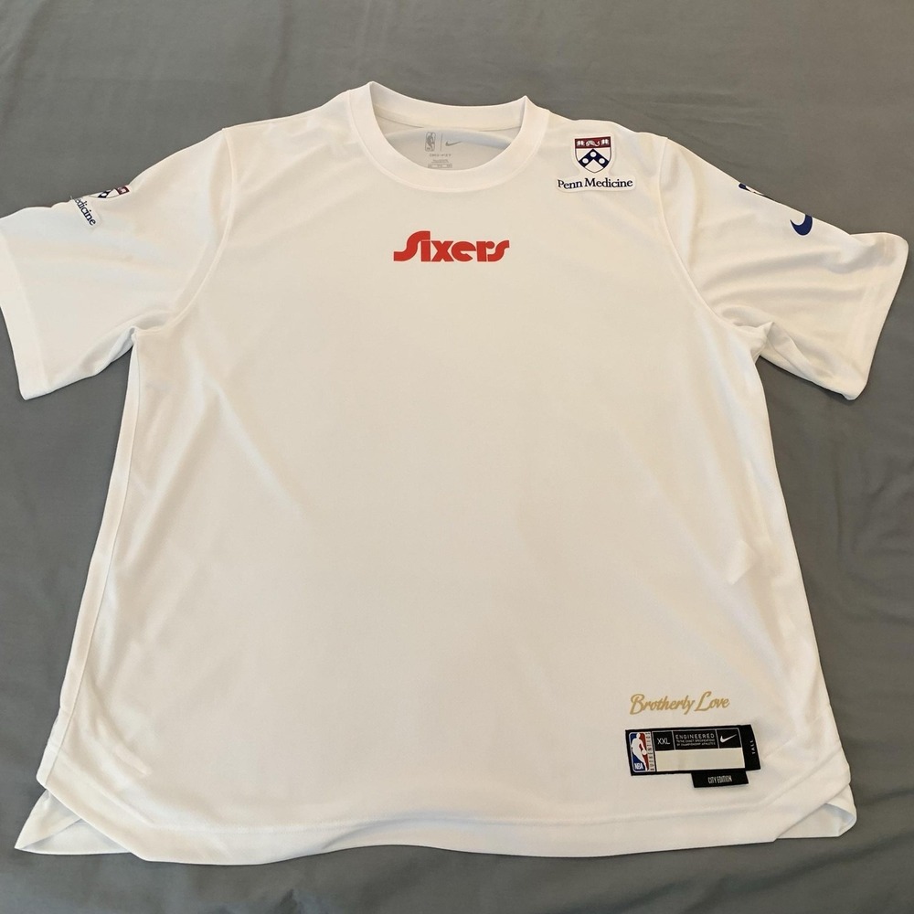 Philadelphia 76ers Shirt Mens 2XL White NBA Basketball Nike Dri Fit City Edition